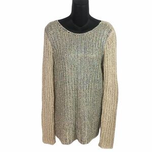 INC International Concepts  Crochet Rainbow Foil Tunic Sweater Large Crew Neck